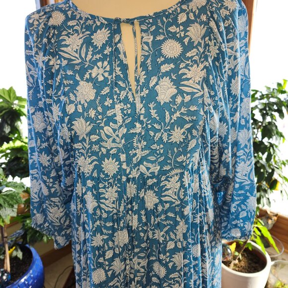 25152 Beautiful Turquoise 3 Tier maxi dress 3/4 Sleeve - Picture 3 of 12